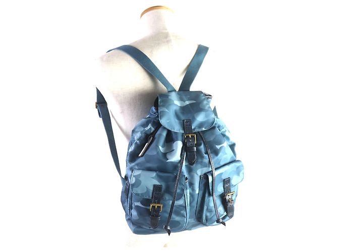Autre Marque Felisi Crocodile Embossed Leather Backpack Blue - view 2