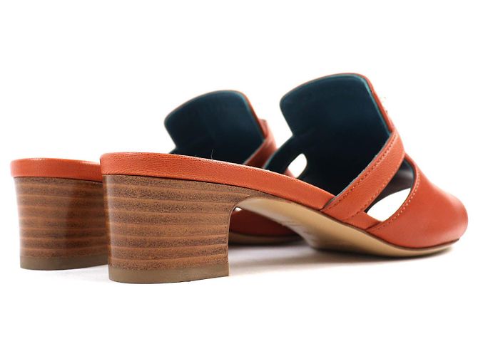 Hermès Mules de couro com fivela Hermes Kelly marrom - vista 3