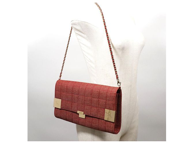 Borsa a spalla in tela di cotone Chanel Rosso - vista 7