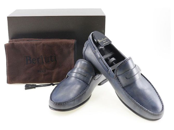 Autre Marque Mocassini in pelle Berluti scarpe da guida blu per uomini - vista 8