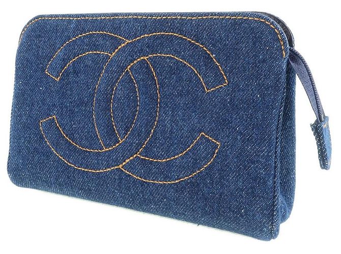 Vanity Pochette cosmetica in denim Chanel Blu - vista 2