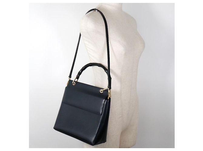 Borsa a spalla 2 in 1 in pelle Gucci Bamboo Nero - vista 2