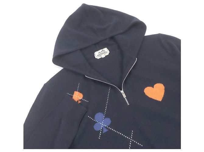 Hermès Sudadera con media cremallera H Logo de cachemira Hermes azul marino - vista 2