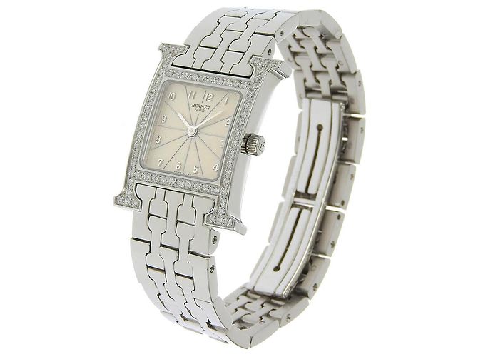 Hermès Reloj Hermes H con bisel de diamante, cuarzo, acero inoxidable Plata - vista 2