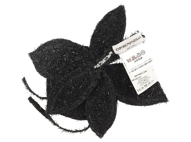 Armani Woll-Polyester Blumenbrosche Schwarz - Ansicht 2