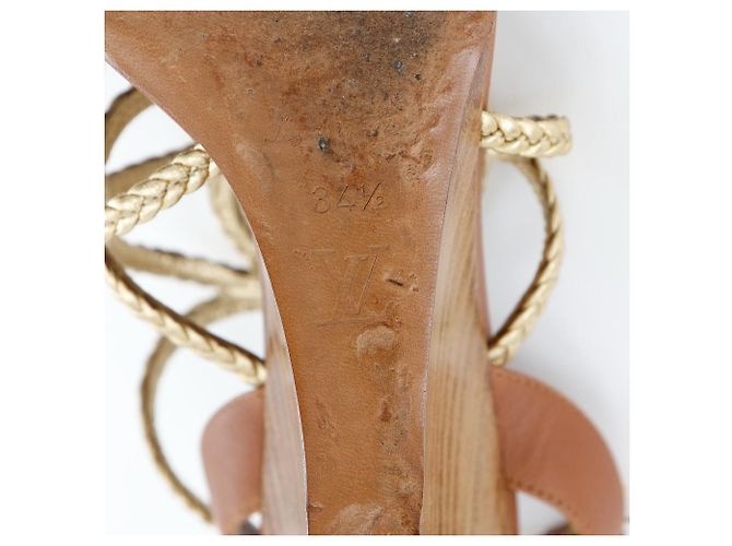 Sandali con zeppa in pelle e legno Louis Vuitton D'oro - vista 10