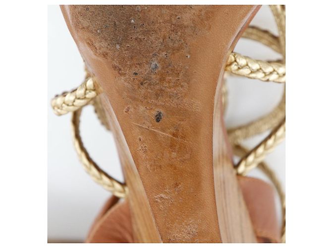 Sandali con zeppa in pelle e legno Louis Vuitton D'oro - vista 4