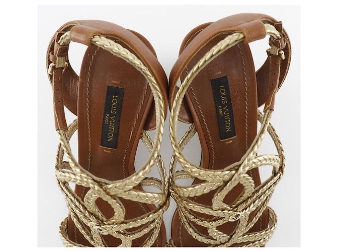 Sandali con zeppa in pelle e legno Louis Vuitton D'oro - vista 6
