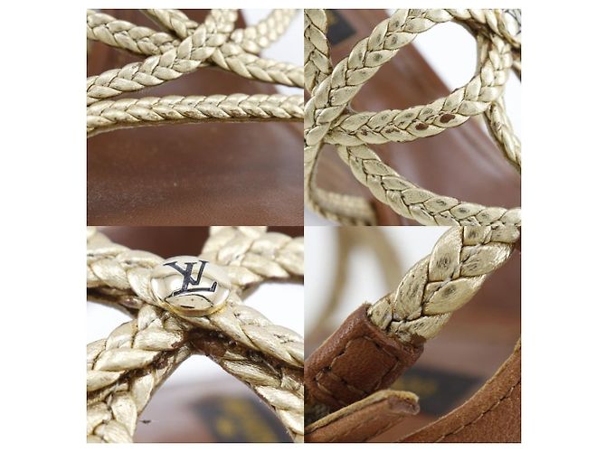 Sandali con zeppa in pelle e legno Louis Vuitton D'oro - vista 7