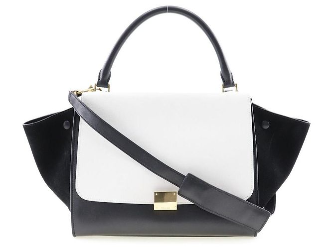Céline Borsa Celine Trapeze in pelle scamosciata nera e bianca Nero - vista 10