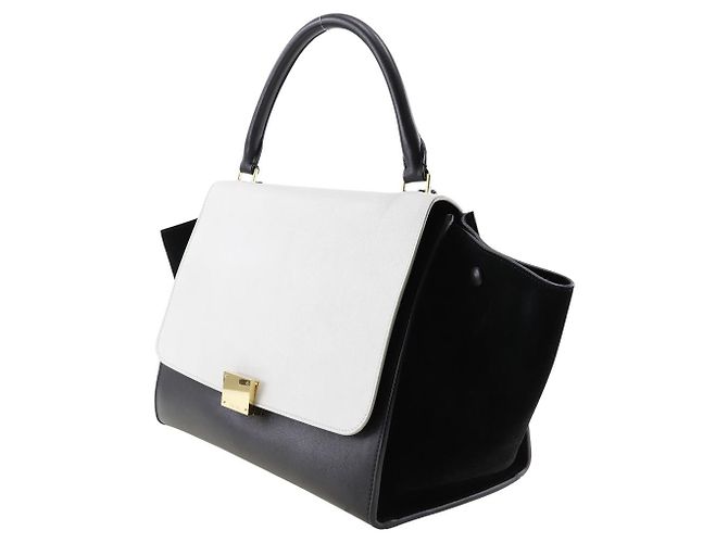 Céline Borsa Celine Trapeze in pelle scamosciata nera e bianca Nero - vista 2