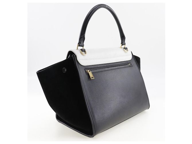 Céline Borsa Celine Trapeze in pelle scamosciata nera e bianca Nero - vista 3