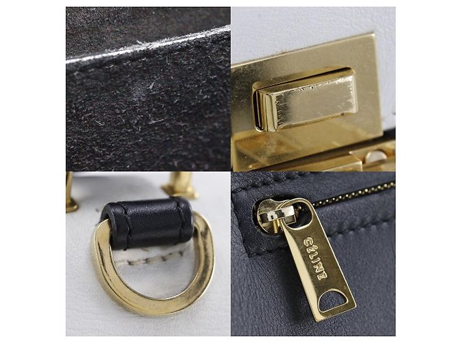 Céline Borsa Celine Trapeze in pelle scamosciata nera e bianca Nero - vista 9