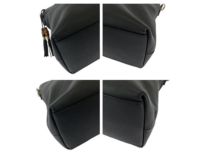 Borsa in pelle con frange Gucci Bamboo Nero - vista 2