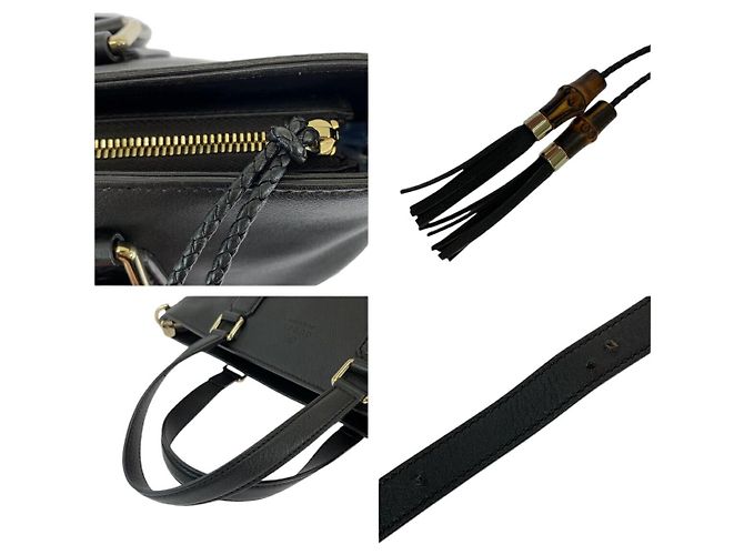 Borsa in pelle con frange Gucci Bamboo Nero - vista 5