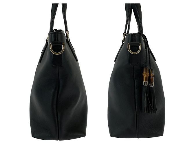 Borsa in pelle con frange Gucci Bamboo Nero - vista 7