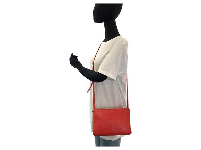 Céline Borsa a tracolla piccola in pelle Celine Trio rossa Rosso - vista 7
