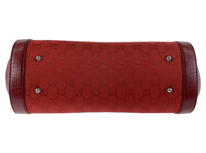 Gucci Bamboo GG Canvas Leder Schultertasche Rot - Ansicht 6