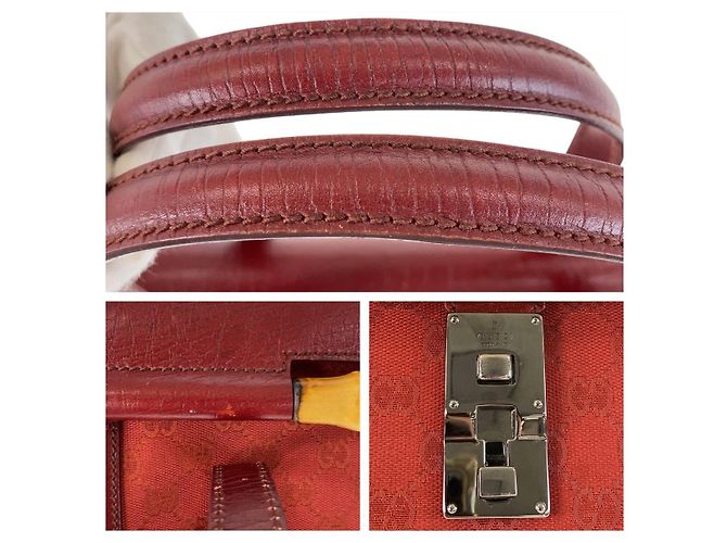 Gucci Bamboo GG Canvas Leder Schultertasche Rot - Ansicht 7