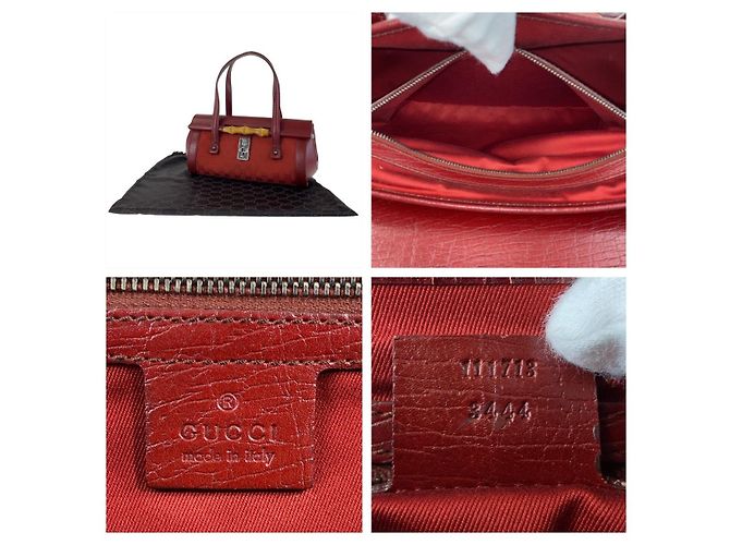 Gucci Bamboo GG Canvas Leder Schultertasche Rot - Ansicht 9