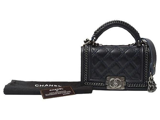 Chanel Leather Boy Handle Chain Shoulder Bag Blue - view 10