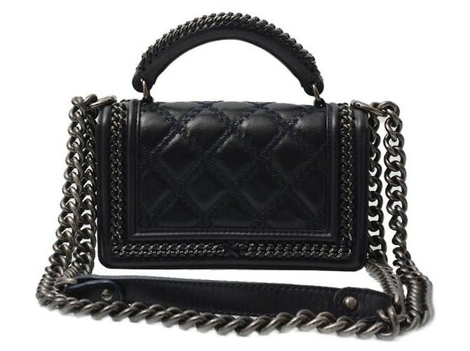 Chanel Leather Boy Handle Chain Shoulder Bag Blue - view 3