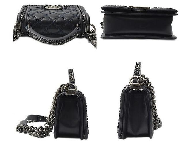 Chanel Leather Boy Handle Chain Shoulder Bag Blue - view 4
