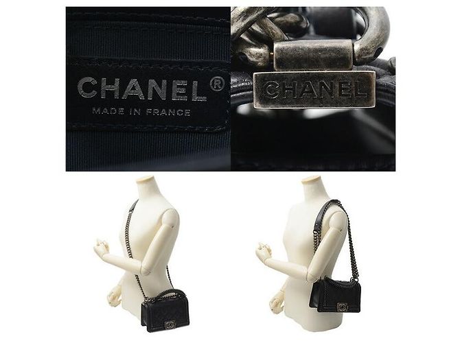 Chanel Leather Boy Handle Chain Shoulder Bag Blue - view 6
