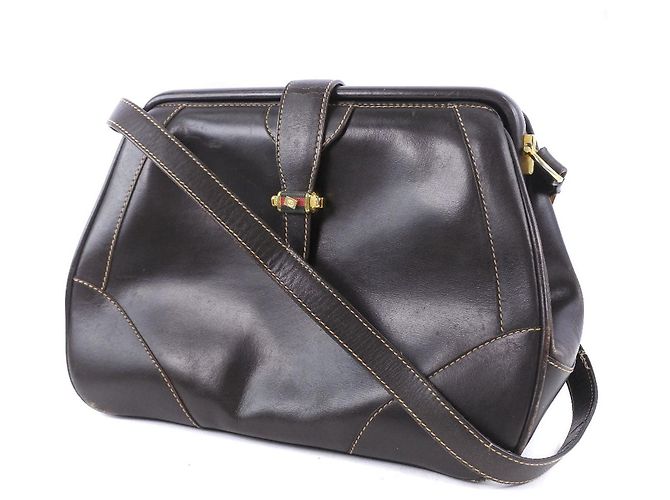 Gucci Vintage Leder Schultertasche Braun - Ansicht 2