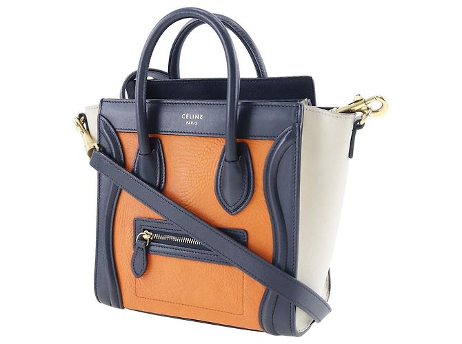Céline Borsa a spalla Celine Luggage Nano Shopper arancione - vista 2