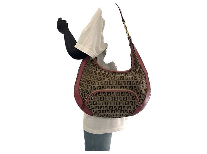 Fendi Zucchino Chef Hobo Canvas Schultertasche Braun - Ansicht 3