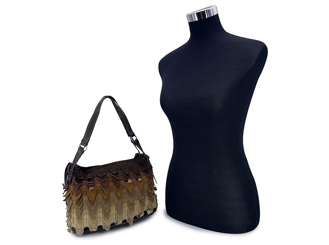 Hogan Sac à main en daim à paillettes marron et beige - vue 2