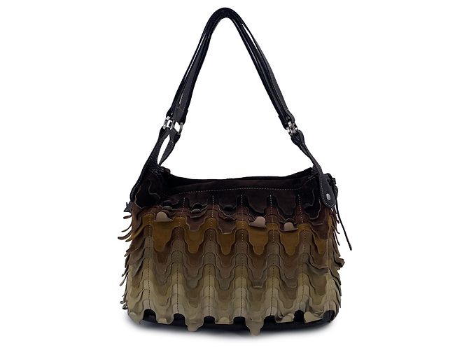 Hogan Sac à main en daim à paillettes marron et beige - vue 3