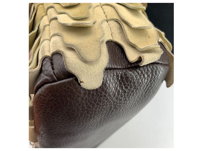 Hogan Sac à main en daim à paillettes marron et beige - vue 4