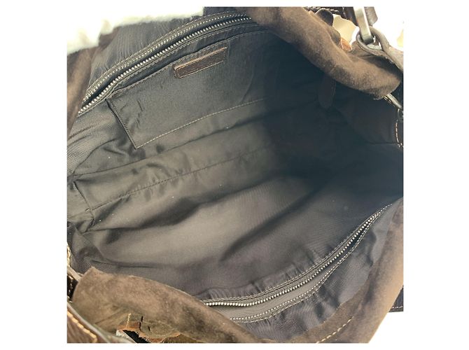 Hogan Sac à main en daim à paillettes marron et beige - vue 5
