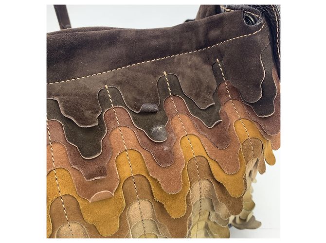 Hogan Sac à main en daim à paillettes marron et beige - vue 7