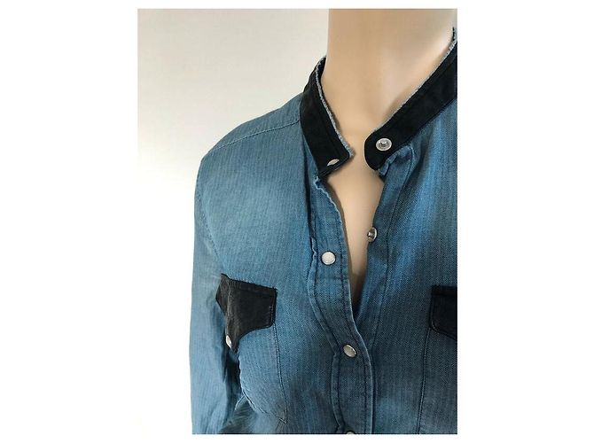 Camicia di jeans Iro con dettagli in pelle nera Nero Blu navy - vista 2