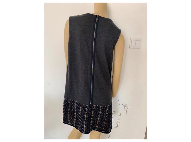 Marni Hahnentritt Kleid Graublau und Bronze Wolle Anthrazitgrau - Ansicht 2