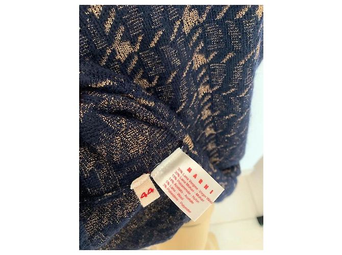Marni Hahnentritt Kleid Graublau und Bronze Wolle Anthrazitgrau - Ansicht 4