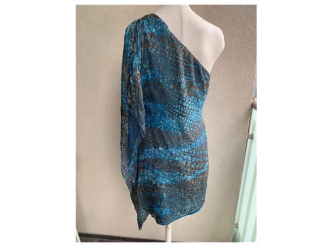 Vestido de seda Calvin Klein Batik Azul Bronce Marrón Marrón claro - vista 3