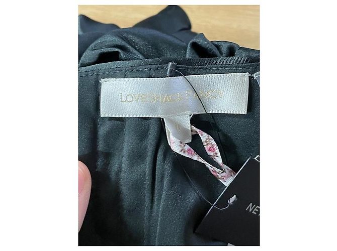 Loveshackfancy plissiertes gerafftes Off-Shoulder-Crop-Top aus schwarzem Polyester - Ansicht 6