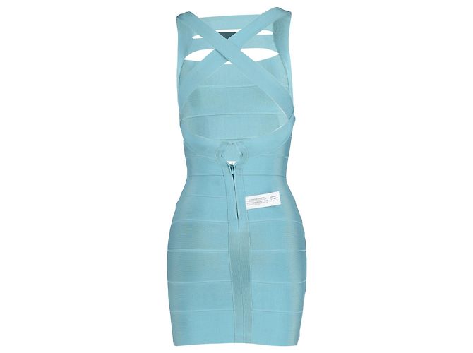 Abito mini in bandage con ritagli Herve Leger in rayon blu - vista 3
