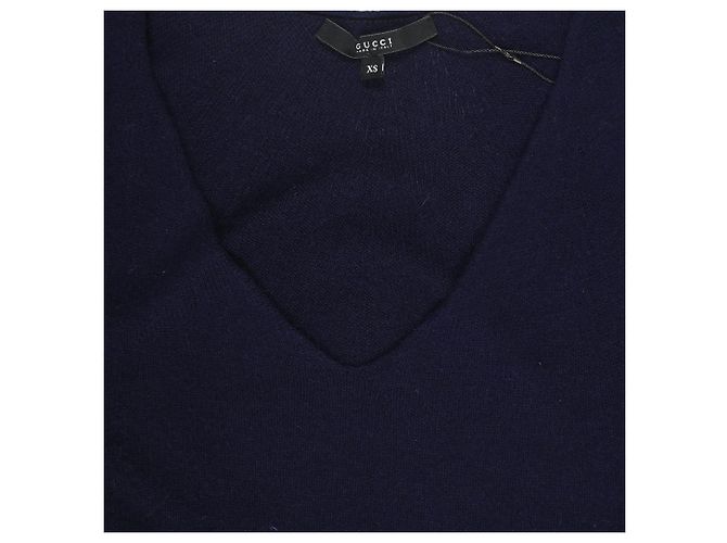 Gucci Strickpullover mit V-Ausschnitt aus marineblauer Wolle - Ansicht 5