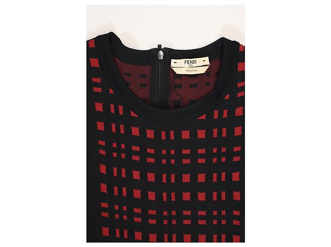 Abito mini a righe con volant Fendi in viscosa nera e rossa Nero - vista 10
