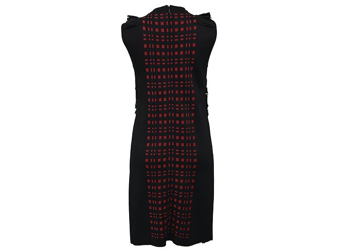 Abito mini a righe con volant Fendi in viscosa nera e rossa Nero - vista 3