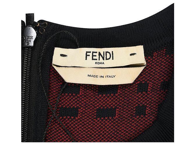 Abito mini a righe con volant Fendi in viscosa nera e rossa Nero - vista 4