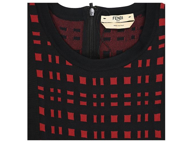 Abito mini a righe con volant Fendi in viscosa nera e rossa Nero - vista 5