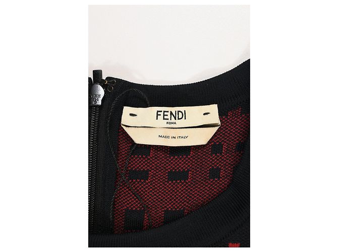 Abito mini a righe con volant Fendi in viscosa nera e rossa Nero - vista 9
