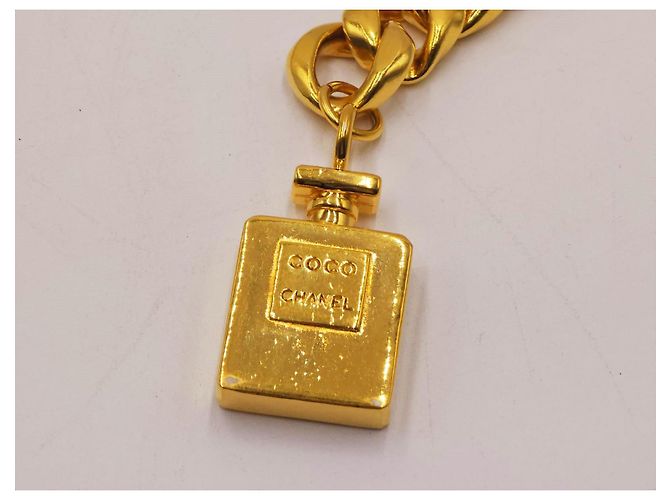 Chanel Vintage Chunky Doppel-Drapierte Parfümflasche Halskette Gürtel Gold hardware - Ansicht 14