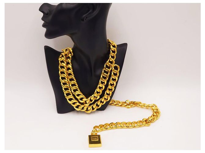 Chanel Vintage Chunky Doppel-Drapierte Parfümflasche Halskette Gürtel Gold hardware - Ansicht 15
